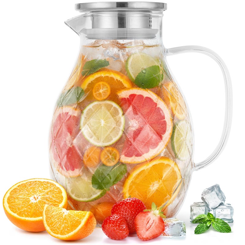 PJCKitchen Glass Pitcher with Lid and Spout - 2 Liter / 68 oz, Borosilicate Glass w/Handle - Carafe for Hot/Cold Beverages - Water Jug - Iced Tea Pitcher - Juice Server - by PJC-Kitchen - Image 1